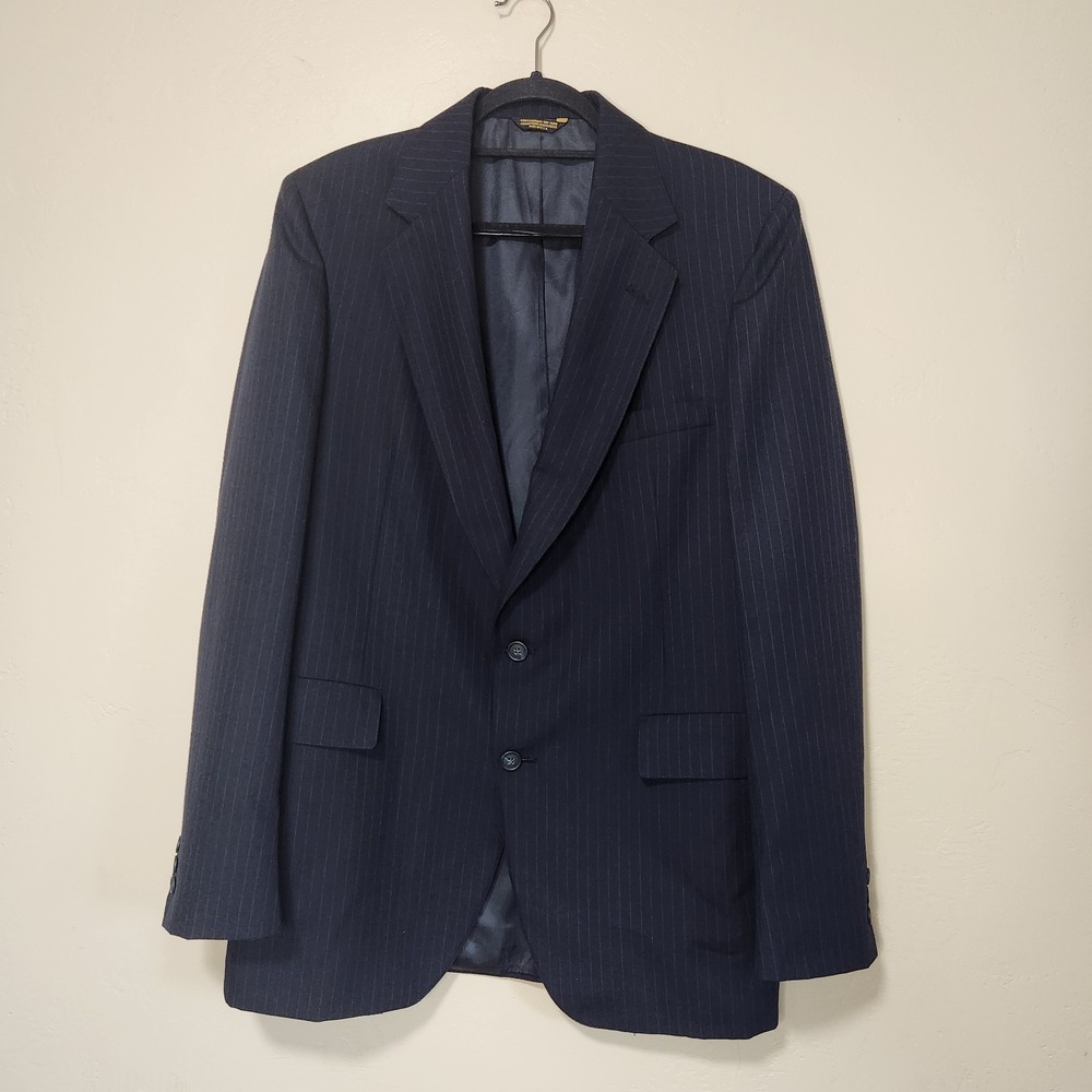 Adams Row Mens Sport‎ Coat Size 42L Blue Pinstripe Two Button Blazer Jacket